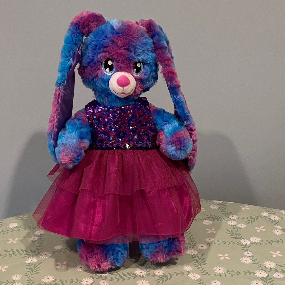 Build-A-Bear Blue and Pink Stuffed Bunny Animal